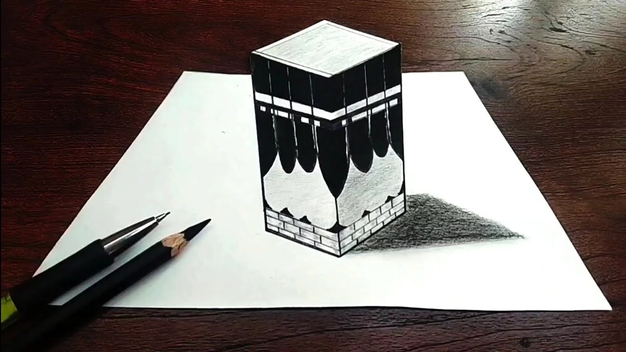 3D Kaaba Drawing | Khana Kaaba Sharif Pencil Sketch 3D art