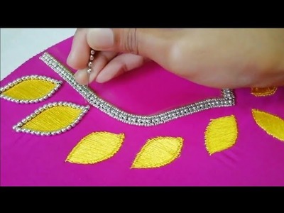 Aari work blouse neck designs. Aari work hand embroidery.@threadmagic1866