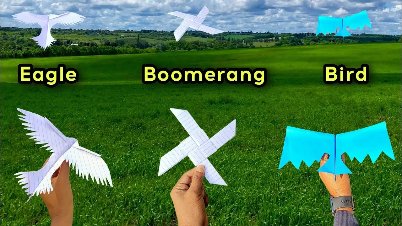 Best 3 flying boomerang bird, best 3 paper bird, how to make paper eagle, boomerang bird, fly plane