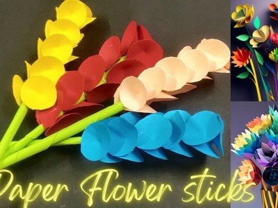 DIY How to make Paper Flower sticks for home decoration | Beautiful colorful Paper Flowers | #crafts