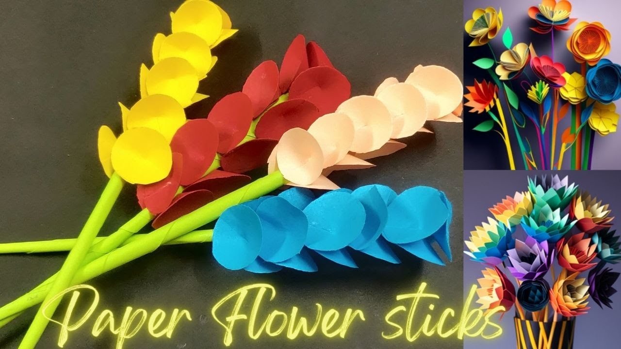 DIY How to make Paper Flower sticks for home decoration | Beautiful colorful Paper Flowers | #crafts