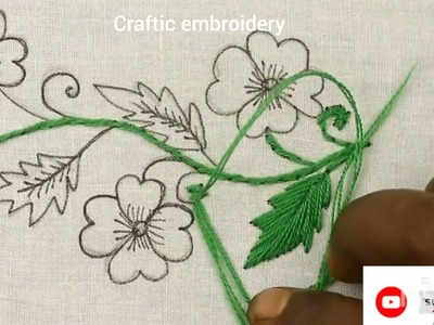 Embroidery by hand for a beautiful flower|pink and green color|#handembroidery #craftic embroidery #