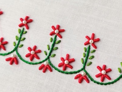Fancy Bead & Flower Border for Dress Sleeves & Edges (Hand Embroidery Work)