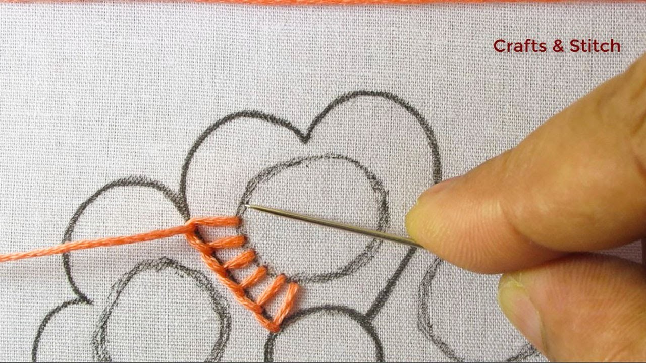 Hand embroidery amazing flower design heart shape flower embroidery super easy needle sewing tutor