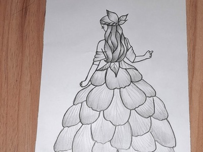 HOW TO DRAW A GIRL WITH BEAUTIFUL PETAL DRESS.HOW TO DRAW A FASHION GIRL WITH BEAUTIFUL PETAL DRESS