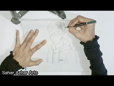 How to Draw Boy wearing a mask Drawing. step by step. simple pencil Drawing