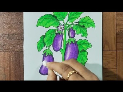 How to draw Eggplant | Eggplant drawing easy | Easy brinjal drawing|drawing with oil pastel