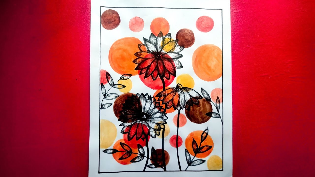 How To Draw Flower ????On Colourful ????Page ✨[ Easy And Simple]