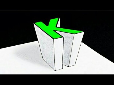 K drawing in green colour 3D K step by step.