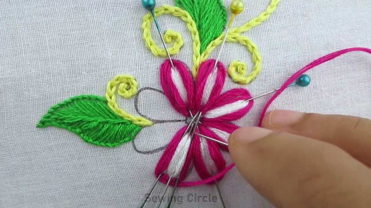 New Hand Embroidery Trick with Hijab Pin Amazing Flower Making Trick for Beginner
