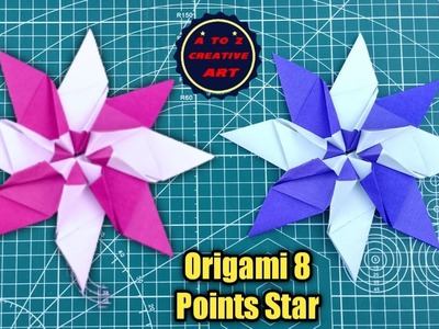 Origami 8 Points Star. Easy Paper 8 Points Star Making. DIY Origami Paper Star @ATOZCREATIVEART