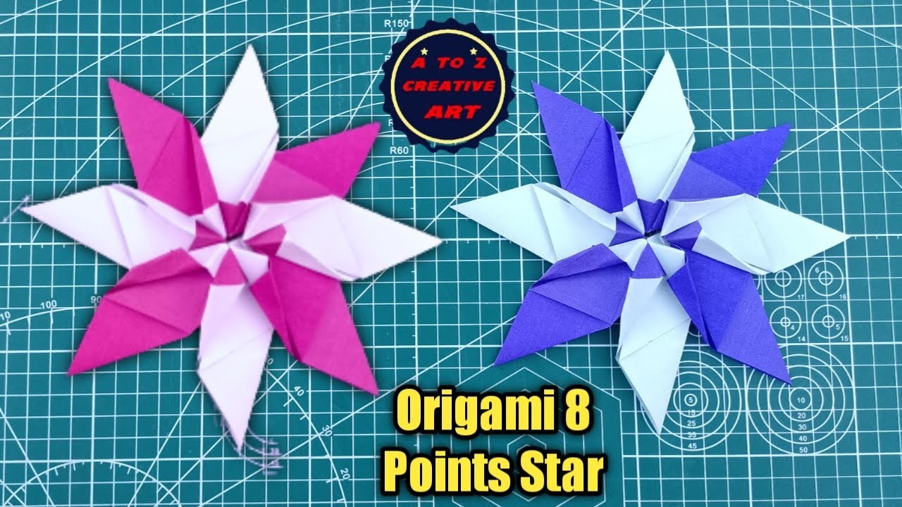 Origami 8 Points Star. Easy Paper 8 Points Star Making. DIY Origami Paper Star @ATOZCREATIVEART