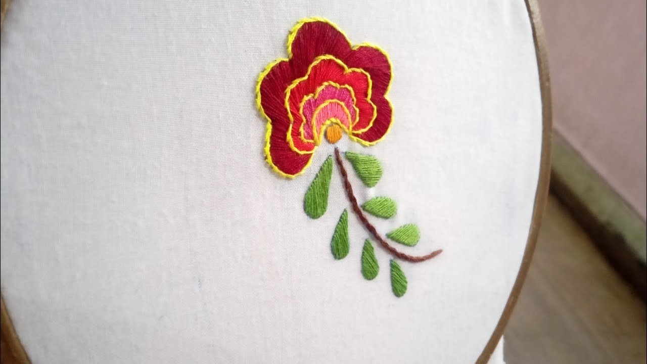 Satin Stitch & Stem Stitch Flower Embroidery, Hand Embroidery Design