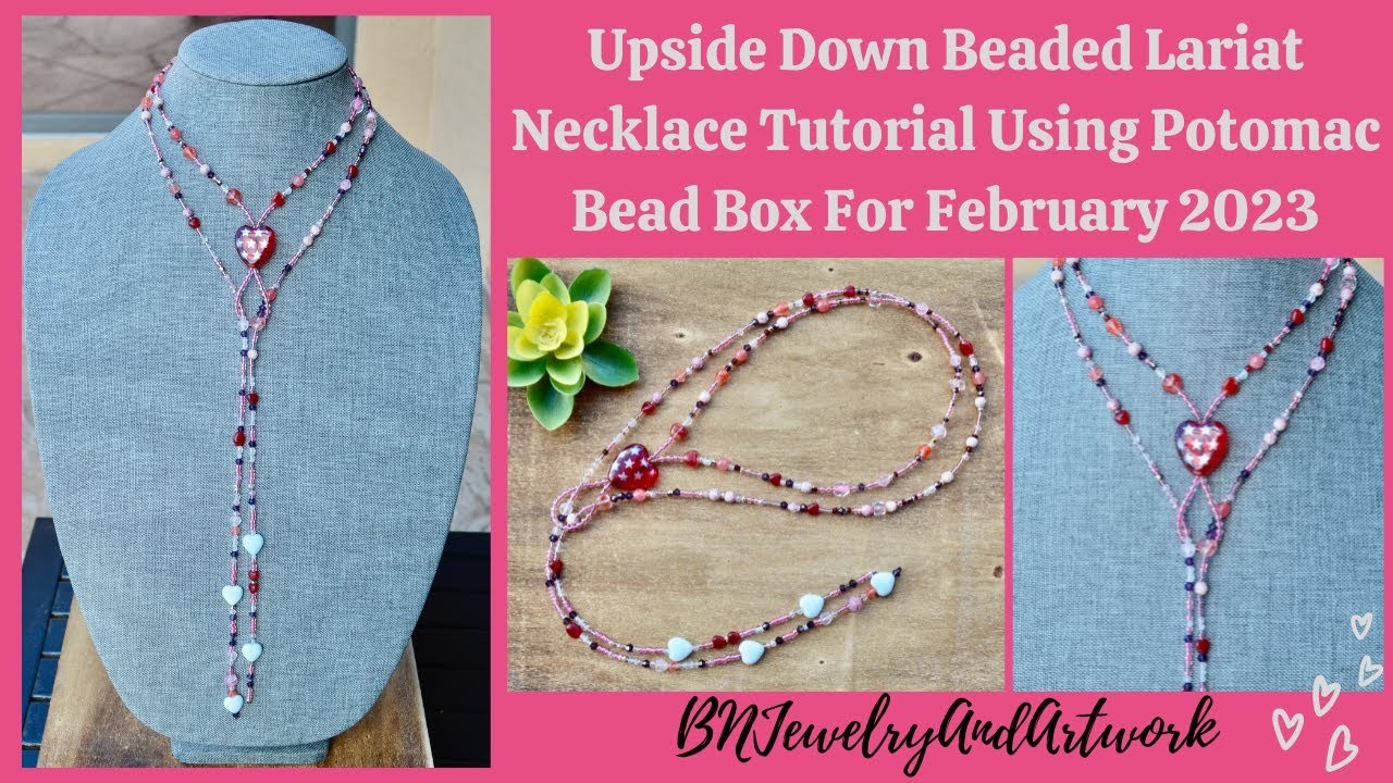 Upside Down Beaded Lariat Necklace Tutorial Using Potomac Bead Box February 2023 - #jewelry #beads