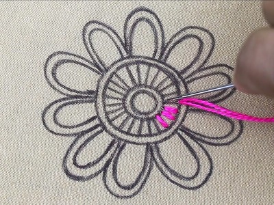 Very unique Circle Flower Stitch Needle Point Art Flower embroidery Design for Saree and Dupatta