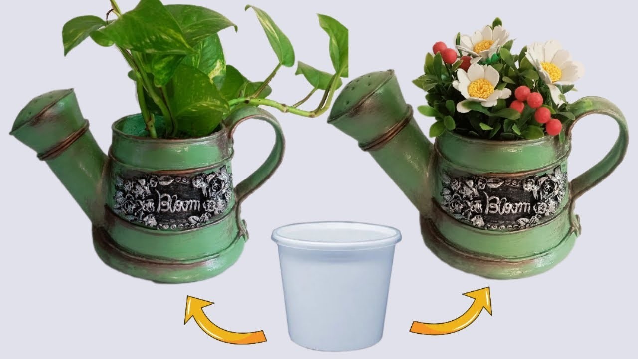 Watering can planter idea.Watering can planter from plastic container.Diy planters.Best out of waste