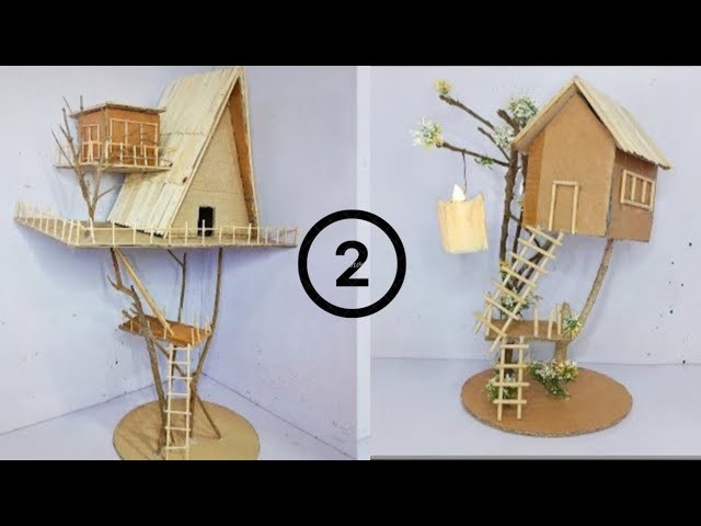 Wow a house on Tree | Making a small Cardboard House with light and Stairs