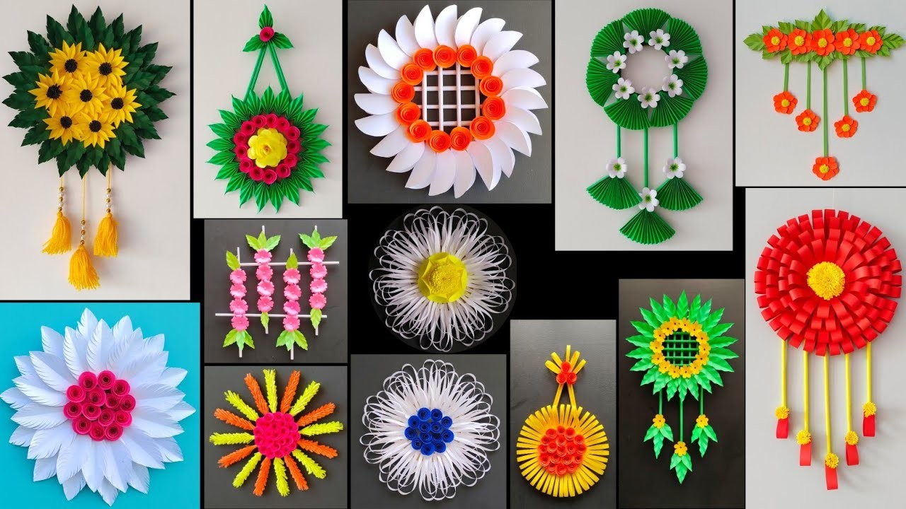 13 Quick Easy Paper Wall Hanging Ideas. Easy Flower Wall decor. Cardboard  Reuse. Room Decor DIY