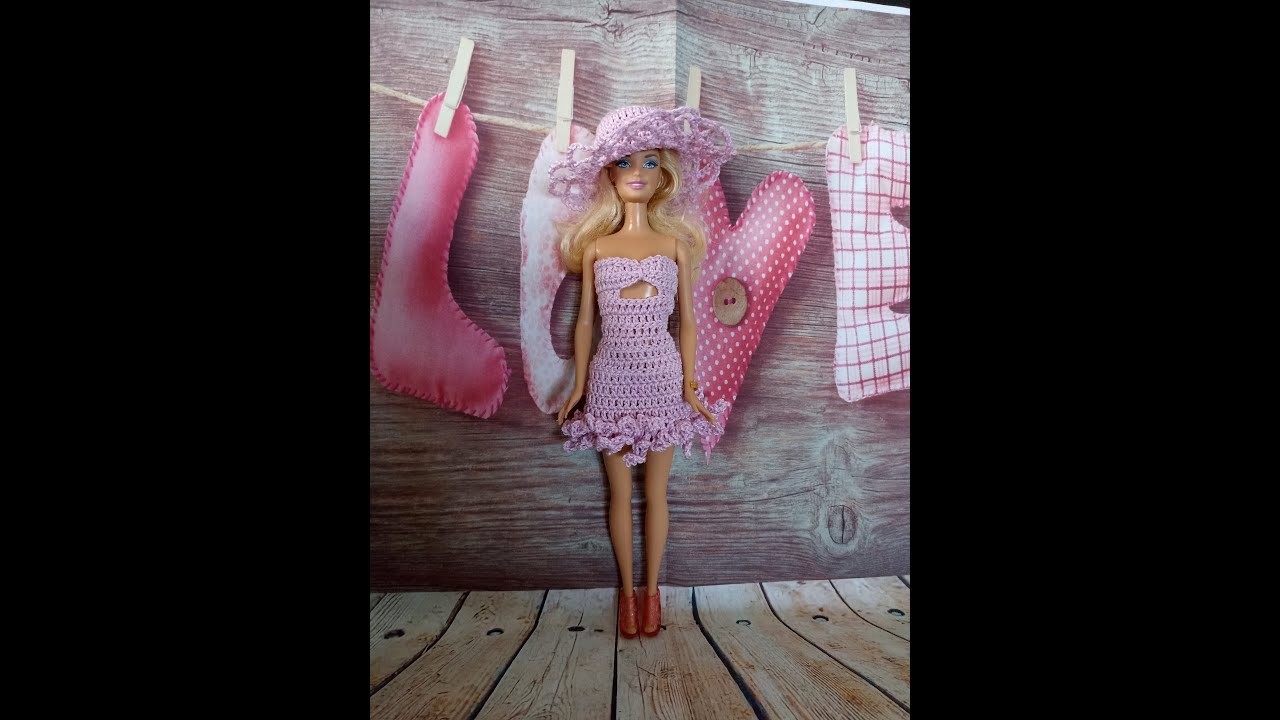 Barbie MERLIAH crochet.Vestido de crochê.Vestido tejido para muneca.crochet dress hat