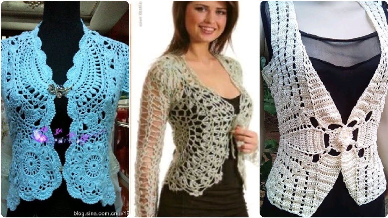 Beautiful latest stylish crochet knitting pattern vest round jacket designs for ladies 2023