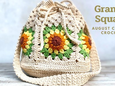 CROCHET BAG : How to crochet granny square sunflower circle base bag.