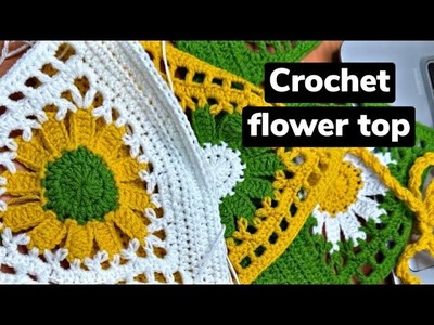 Crochet daisy flower cropped top in the making (BTS)