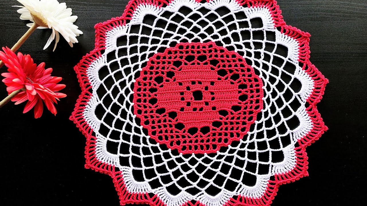Crochet Doily | Step by Step Instructions  #tablemat #tablecover  #thalposh #crochetworldcreations