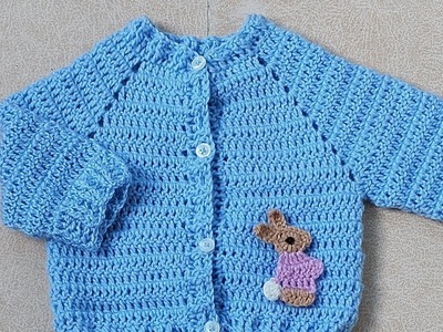 Round neck crochet sweater for 3 to 6 months old (subtitles available)