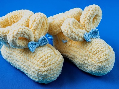 Slippers on 2 knitting needles “Bunnies” for 9 to 12 months old babies - for beginners!