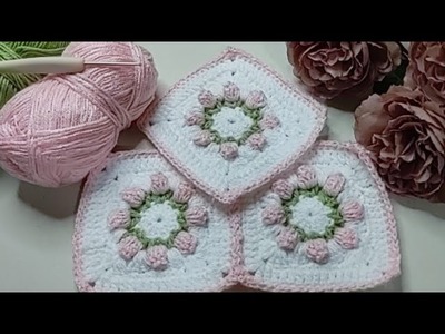 Square a crochet tulipanes.combinación 3 colores ???? simple y rapidísimo