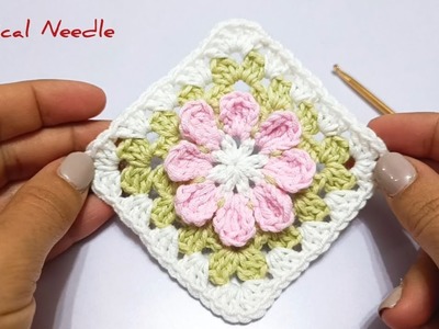 Crochet:How to crochet a granny square.crochet 3D Flower Motif.for top.blanket.dress.skirt.cardigan