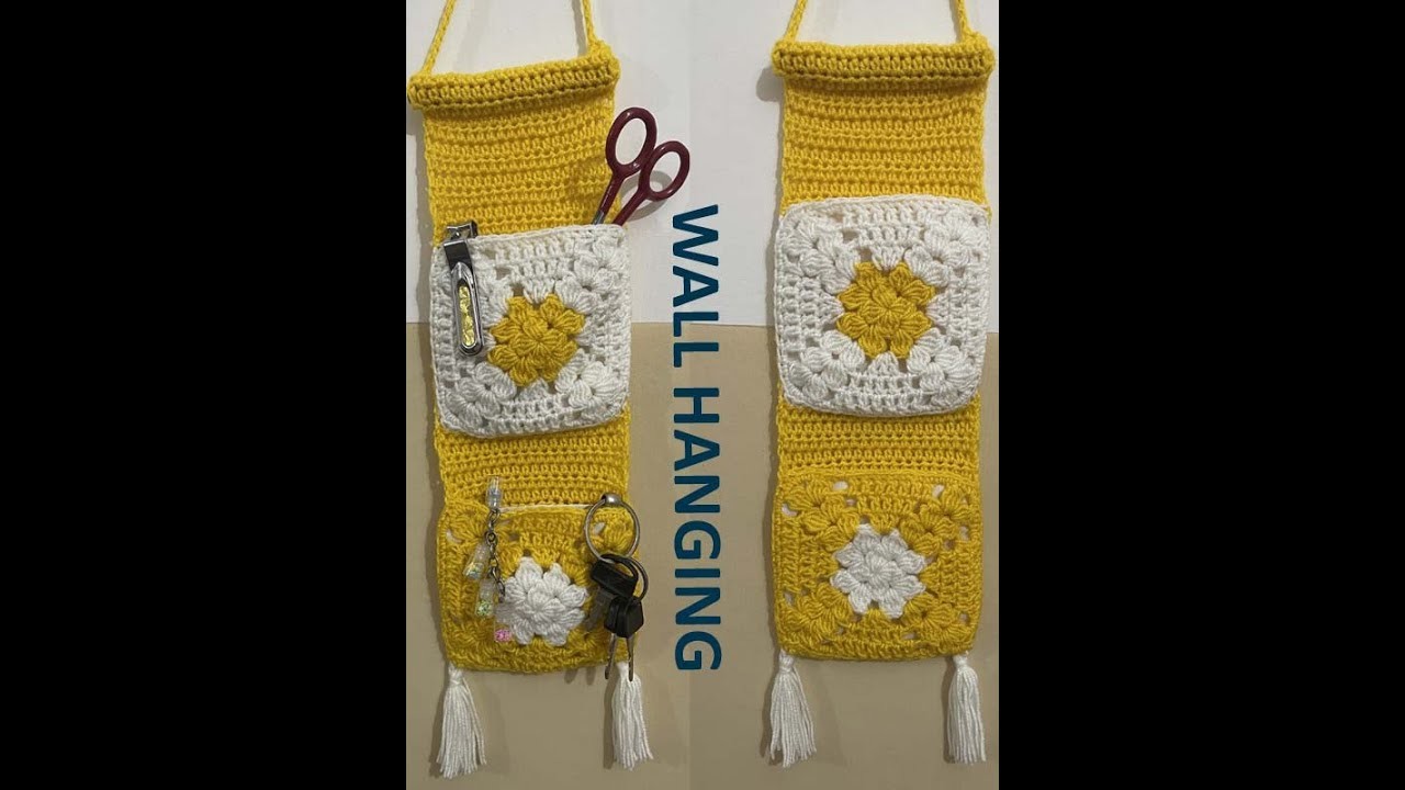 Crochet Wall Hanging with Pockets.Lining.Crochet Hanging Bag ORGANIZER