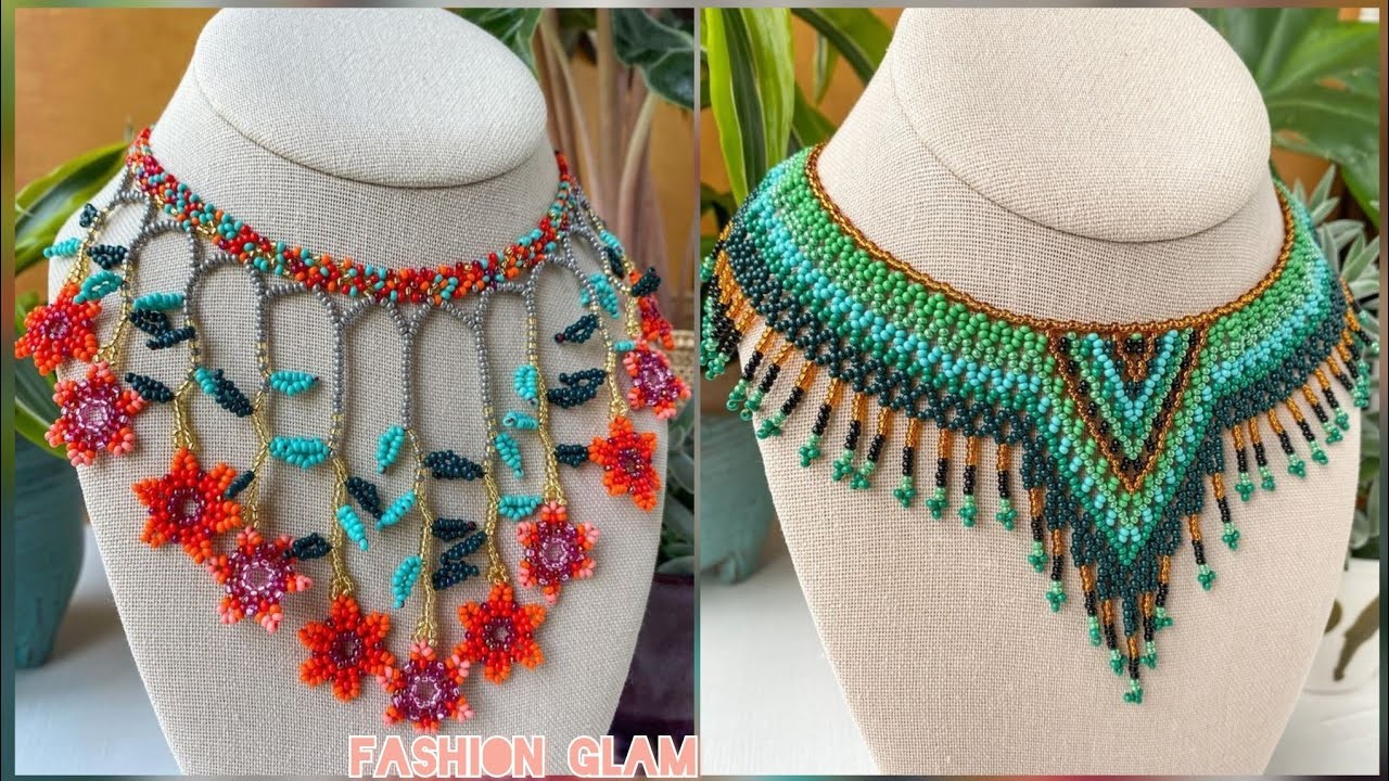 Mexican Beaded Neckpiece.Native American Beaded Floral Necklace Styles 2023