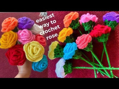 Very easiest  way to crochet rose. crochet flower ???? pattern. crochet rose tutorial. knitting