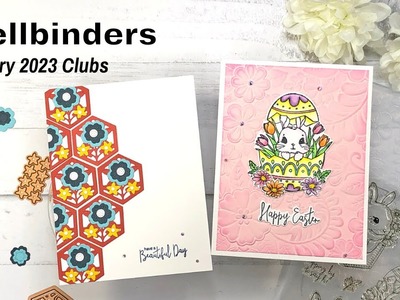 2 Cards with Spellbinders February 2023 Club Kits | Clear Stamp, Small Die, and 3D Embossing Folder