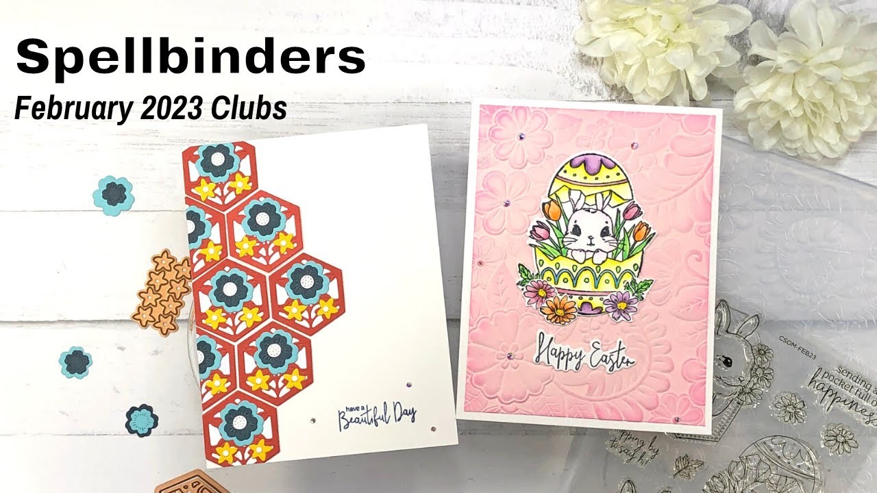 2 Cards with Spellbinders February 2023 Club Kits | Clear Stamp, Small Die, and 3D Embossing Folder