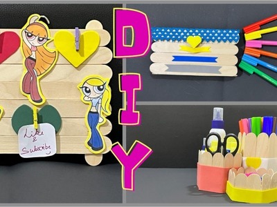 4 COOL! DIY POPSICLES CREATIVE IDEAS.PEN STAND, PENCIL PURSE ,CLIP FRAME.MAKE IT WITH YOUR FRIENDS