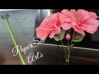 DIY How to make Stem for Giant Crepe Paper Cherry Blossom,Self standing flowers@PaperSai Art's