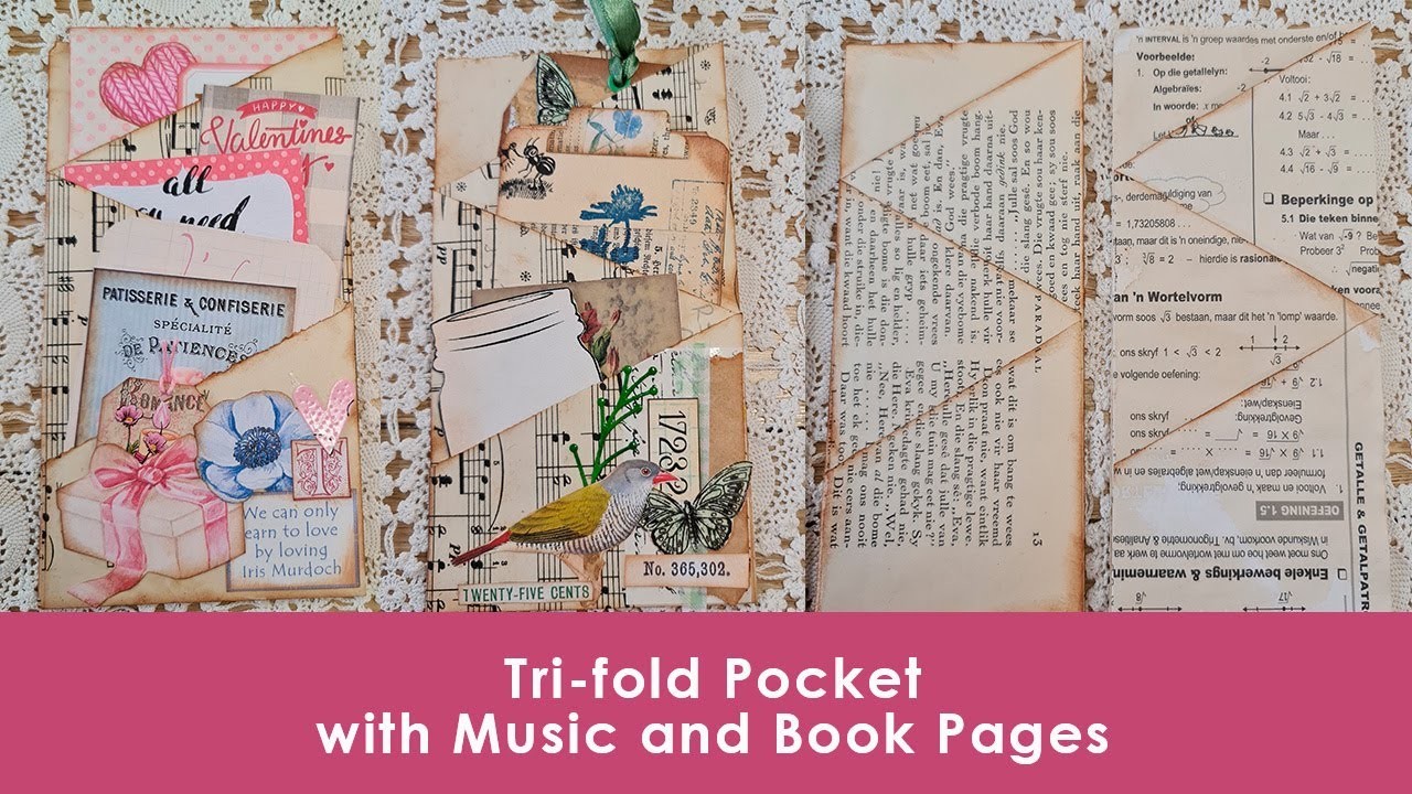 Happy Mail and Easy Peasy Tri-fold pocket with Music and Book Pages:  No Sew
