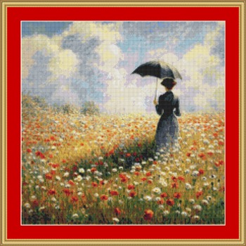 Blue Parasol Cross Stitch Pattern