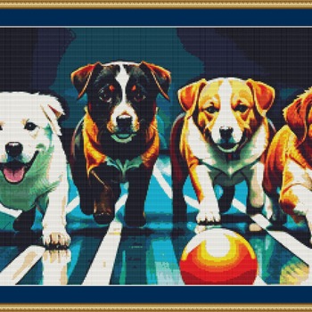 Bowling Dogs Cross Stitch Pattern