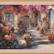 Floral Courtyard Cross Stitch Pattern