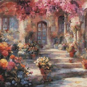 Floral Courtyard Cross Stitch Pattern