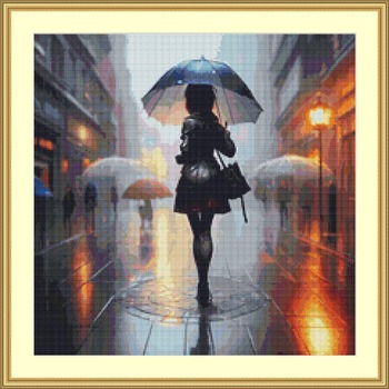 Girl In The Rain Cross Stitch Pattern