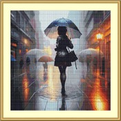 Girl In The Rain Cross Stitch Pattern