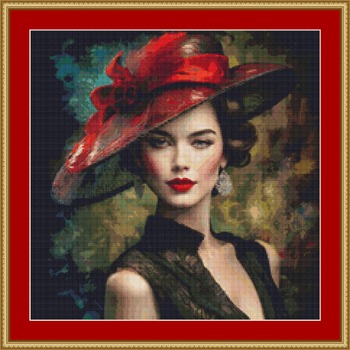 Red Ribbon Hat Cross Stitch Pattern