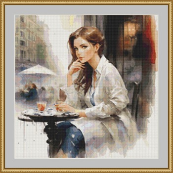 Sitting At A Cafe Cross Stitch