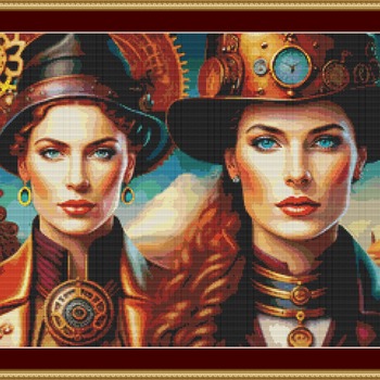 Steampunk Women Cross Stitch Pattern