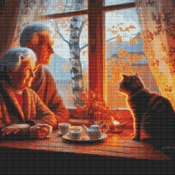 Tea With The Cat Cross Stitch Pattern