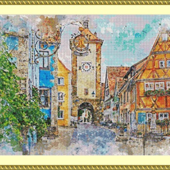 Town Clock Cross Stitch Pattern